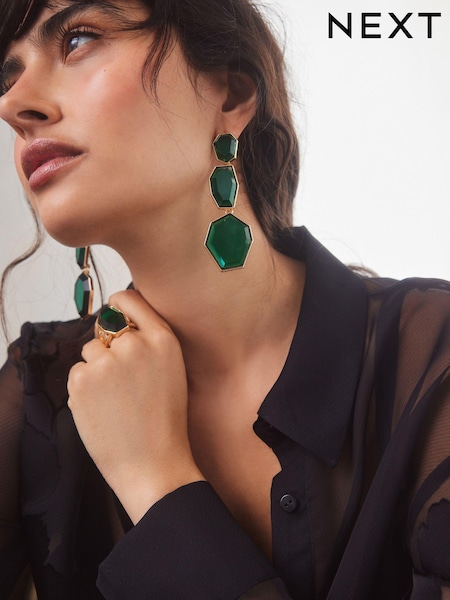 Green Chunky Statement Drop Earrings (E00973) | €7