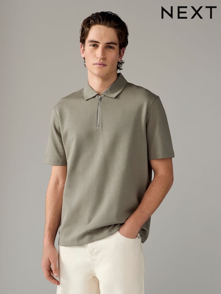 Neutral Relaxed Fit Heavyweight Quarter Zip Polo Shirt (E01005) | €13