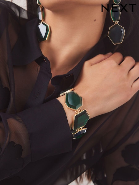 Green Chunky Stone Bracelet (E01114) | AED31