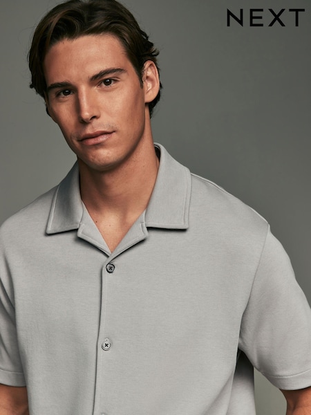 Grey Relaxed Fit Smart Cuban Collar Jersey Shirt (E01119) | €22