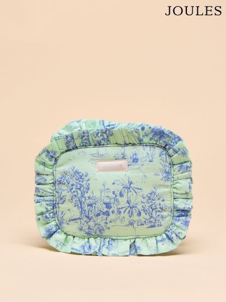 Joules Nina Green & Blue Toile de Jouy Cotton Frill Wash Bag (E01155) | R$ 215