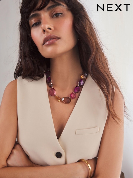 Purple Chunky Stone Necklace Made With Recycled Zinc (E01192) | €14