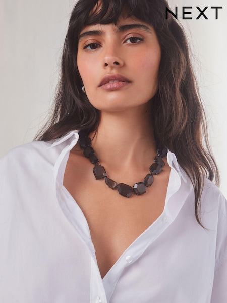 Black Chunky Stone Necklace Made With Recycled Zinc (E01193) | €14