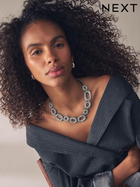 Silver Tone Gunmetal Sparkle Pave Short Necklace Made With Recycled Metals (E01197) | €22