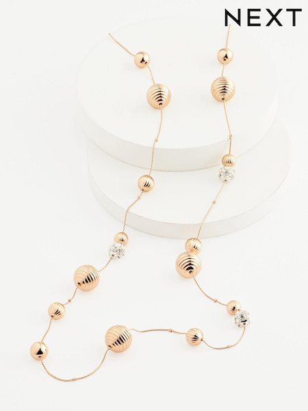 Gold Tone Sparkle Orb Rope Necklace (E01200) | €11