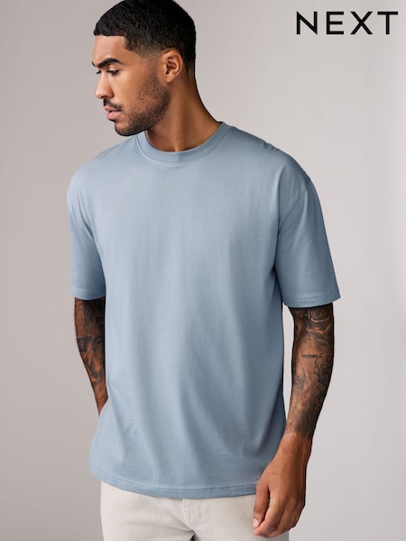 Light Sky Blue Relaxed Fit Essential Crew Neck Cotton T-Shirt (E01210) | 40 QAR