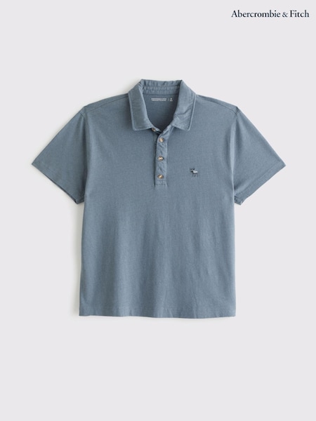 Blue - Regular Abercrombie & Fitch Linen Blend Icon Polo Shirt