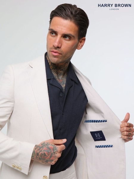 Naravni - Standardni kroj - Harry Brown Decorate Cotton Linen Blend Tailored Fit Blazer (E01240) | € 209