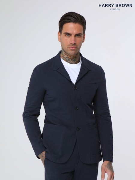 Harry Brown Blue Deakin Cotton Linen Seersucker Regular Fit Blazer (E01241) | AED926