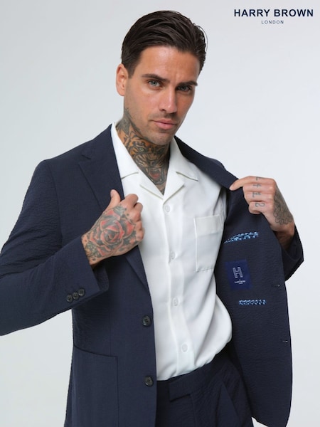 Harry Brown Blue Deakin Cotton Linen Seersucker Regular Fit Blazer (E01242) | AED926