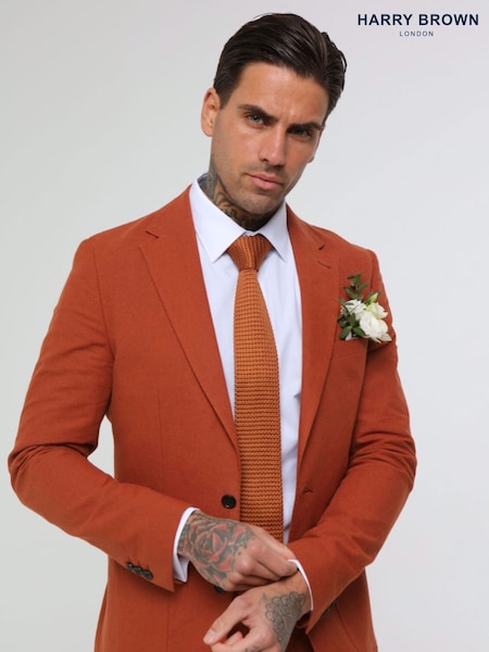 Oranžna - Standardni kroj - Harry Brown Decorate Cotton Linen Blend Tailored Fit Blazer (E01243) | € 209