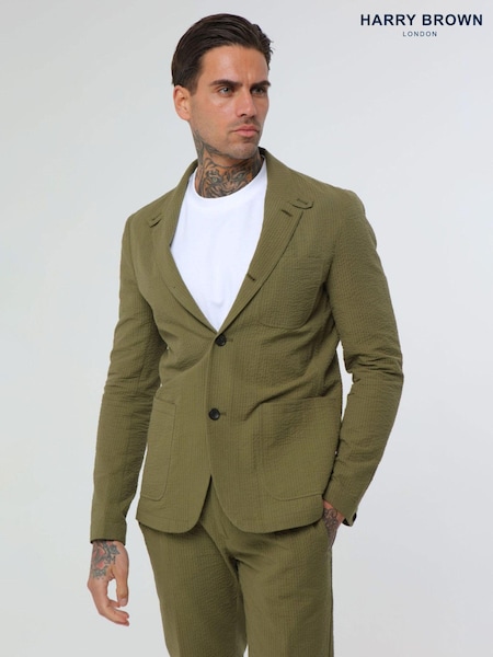 Harry Brown Green Deakin Cotton Linen Seersucker Regular Fit Blazer (E01247) | €95