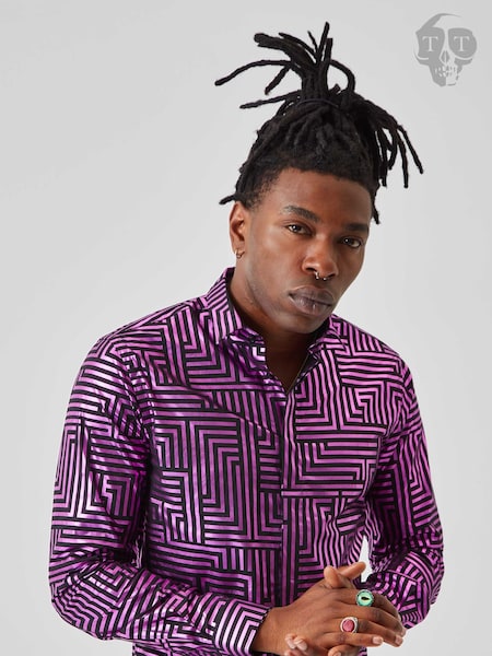 Twisted Tailor Slim Fit Sayagata Geometric 100% Cotton Shirt (E01254) | 287 LEI