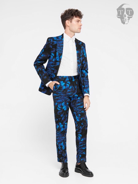 Twisted Tailor Blue Skinny Fit Heron Floral Cotton Jacket (E01258) | €95