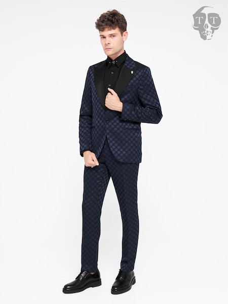 Twisted Tailor Blue Slim Fit Papatya Jacquard Jacket (E01261) | €79