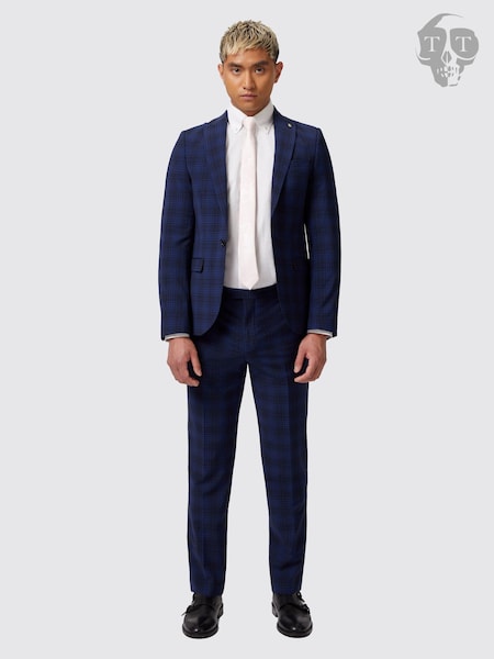 Twisted Tailor Blue Slim Fit Barlow Wool Check Jacket (E01267) | €79