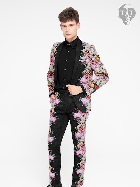 Negru - Normală - Twisted Tailor Skinny Fit Ikeda Cotton Floral Jacket (E01271) | 781 LEI