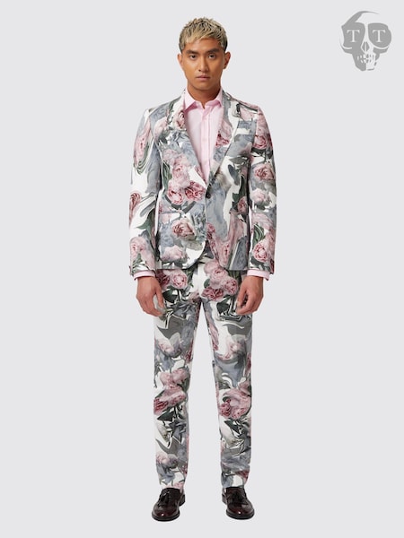 Twisted Tailor White Skinny Fit Dali Cotton Floral Jacket (E01274) | €83