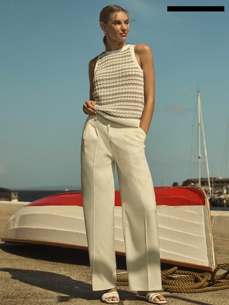 Forever New Cream Edweena Belted Wide Leg Trousers (E01298) | €38