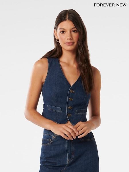 Forever New Blue Dallas Denim Waistcoat (E01311) | €38