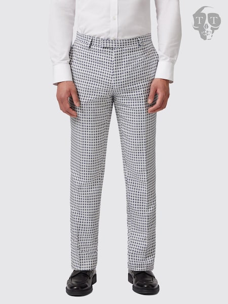 Twisted Tailor White Slim Fit Siorek Jacquard Trousers (E01349) | €35
