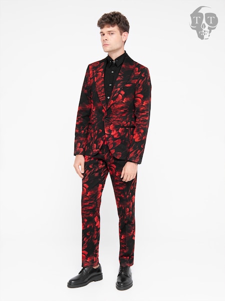 Twisted Tailor Red Skinny Fit Heron Floral Cotton Trousers (E01355) | €38