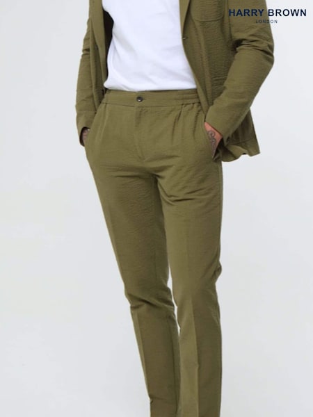 Harry Brown Green Deakin Cotton Linen Seersucker Tailored Fit Trousers (E01362) | €68