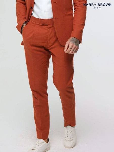 Harry Brown Orange Decorate Cotton Linen Blend Regular Fit Trousers (E01367) | AED437