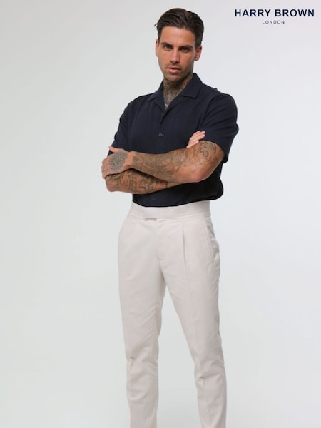 Harry Brown Natural Decorate Cotton Linen Blend Regular Fit Trousers (E01369) | AED437