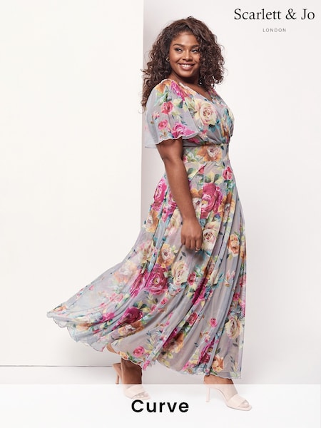 Scarlett & Jo Silver Isabelle Angel Sleeve Maxi Dress (E01381) | €126