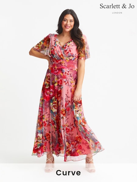 Vaaleanpunainen - Scarlett & Jo Isabelle Angel Sleeve Maxi Dress (E01382) | €150