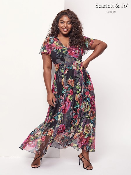 Scarlett & Jo Tilly Print Angel Sleeve Sweetheart Dress (E01383) | 70 €