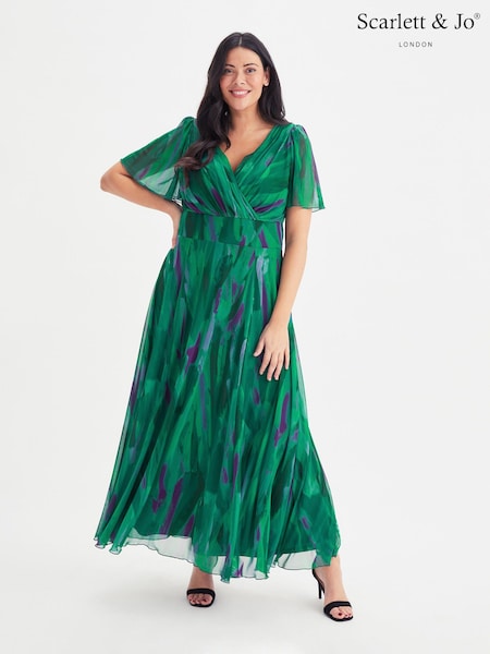 ירוק וסגול - Scarlett & Jo Curve Isabelle Angel Sleeve Maxi Dress (E01385) | ‏478‏₪