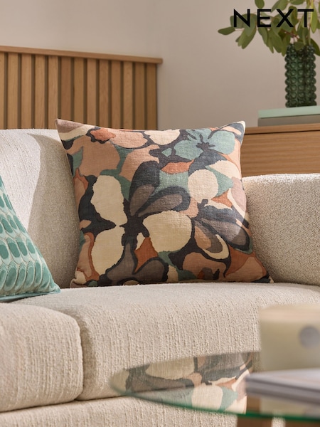 Teal Blue Abstract Floral Cushion (E01424) | €12.50