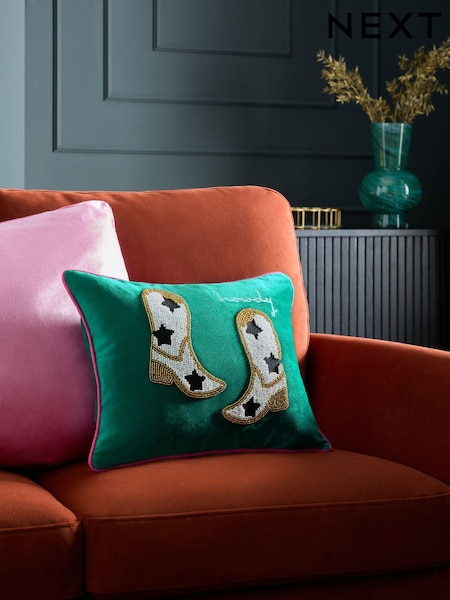 Howdy Slogan Embellished Cowboy Boots Cushion (E01425) | ‏77 د.إ.‏