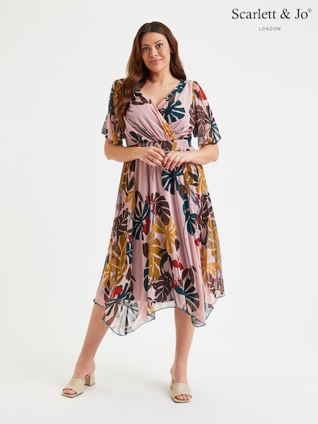 Scarlett & Jo Pink Multi Tropical Julie Hanky Hem Dress (E01452) | 235 QAR