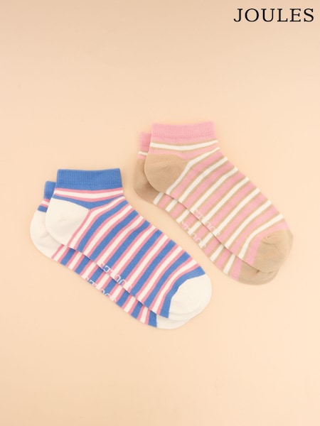 Joules Rilla Blue/Pink Pack of Two Trainer Socks (E01472) | OMR4