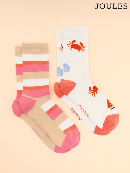 Joules Women's Everyday Pink/Cream 2 Pack Socks (size 4-8) (E01478) | €11.95