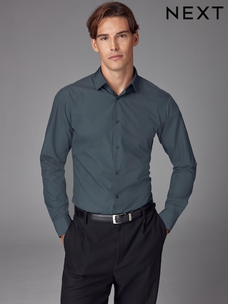 Petrol Blue Slim Fit Easy Care Single Cuff Smart Shirt (E01505) | €11