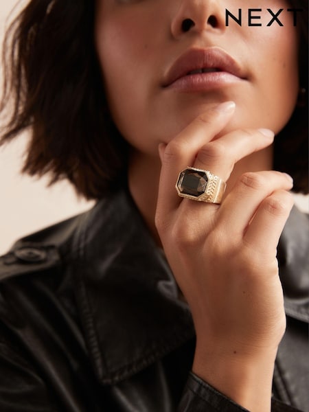 Grey Gold Tone Cocktail Ring Made With Recycled Zinc (E01510) | € 6