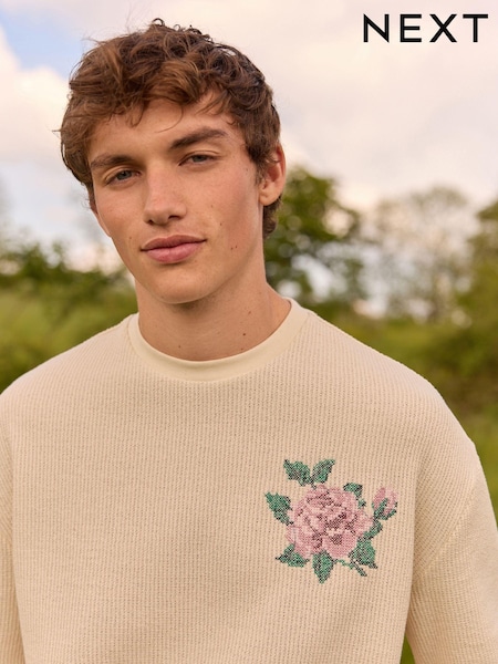 White EDIT Textured Relaxed Fit T-Shirt With Embroidery (E01523) | €10.50