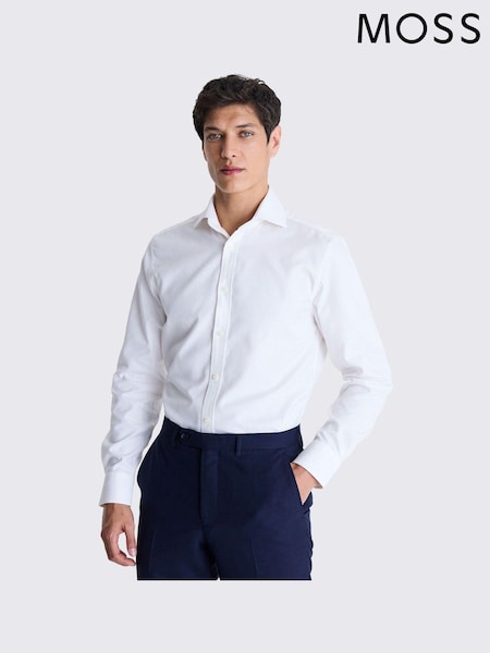 MOSS Off White Single Cuff Dobby 100% Cotton Shirt (E01551) | R$ 495