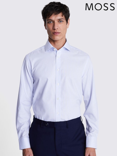 MOSS Tailored Fit Stripe Twill Non Iron 100% Cotton Shirt (E01557) | 260 LEI