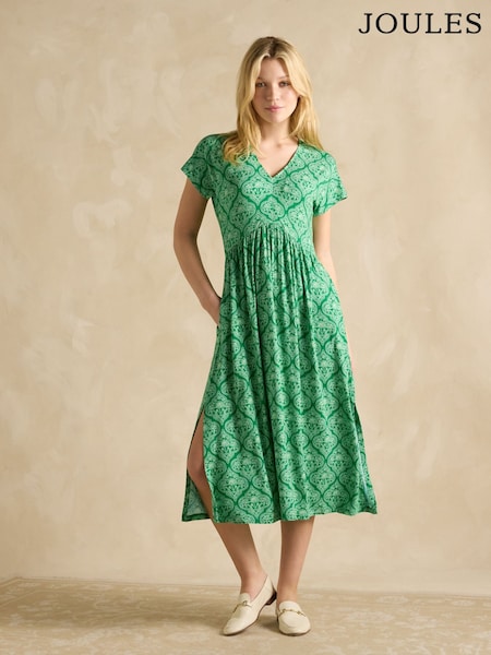 Joules Nia Green V-Neck Dress (E01600) | $77