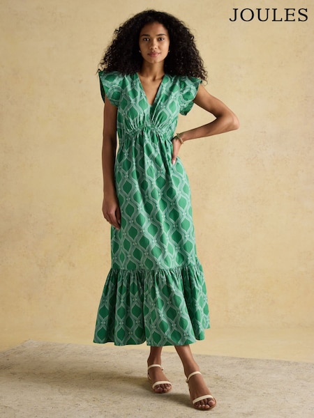 Зеленый - Joules Winnie Frill Shoulder Dress (E01602) | €86