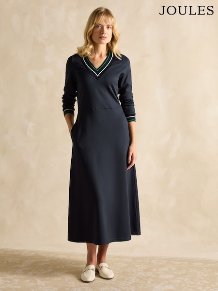 Joules Juliet V-Neck Navy Long Sleeve Ponte Maxi Dress (E01609) | €47.50