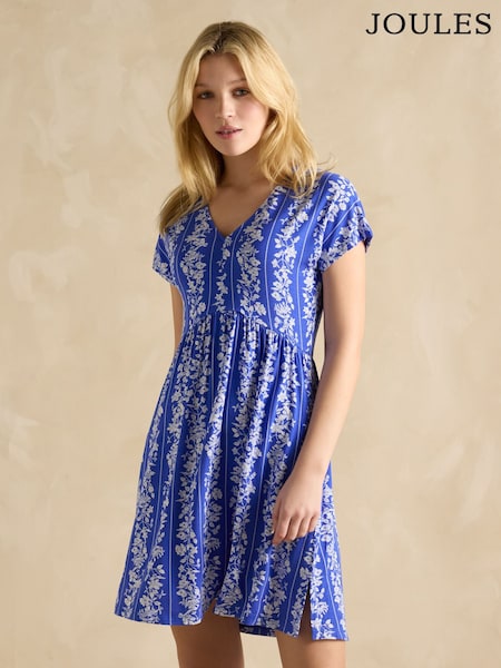 Joules Nia Blue Jersey V-Neck Dress (E01612) | ₪211