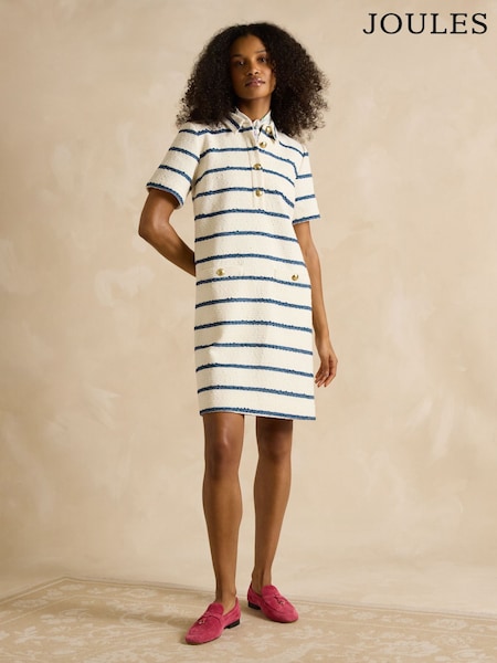Joules Odette Stripe Boucle Shift Dress (E01617) | R$ 880