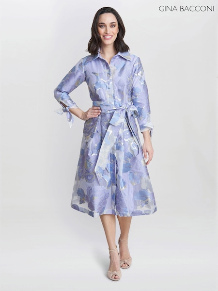 Gina Bacconi Blue Lauren Jacquard Shirt Dress (E01643) | € 109