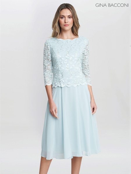 Gina Bacconi Rona Midi Dress With Lace Bodice & Chiffon Skirt (E01644) | €198